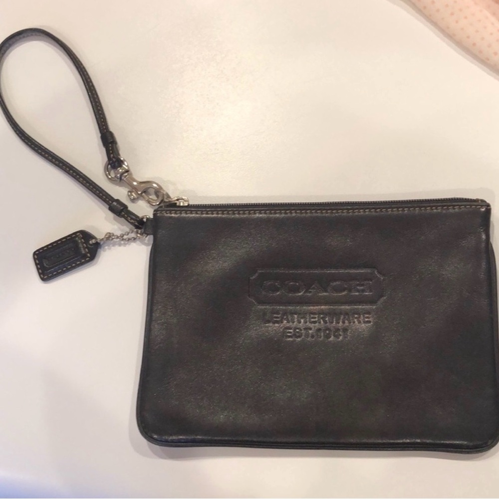 Coach Black Leather Wristlet Clutch